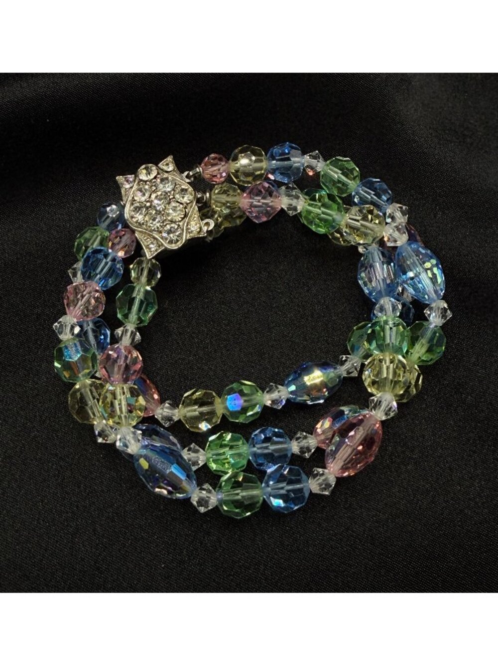 Vintage 1950s-60s Multi-Strand Pastel Crystal Beaded Bracelet
